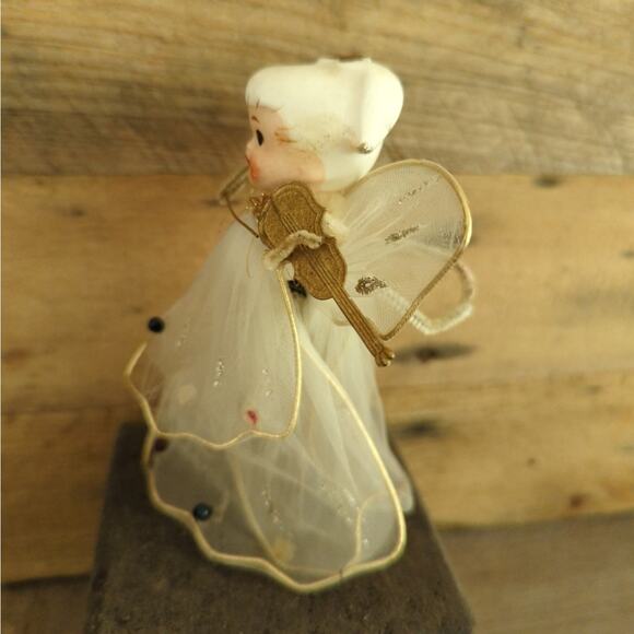 Vintage 1950s Kitschy Holt-Howard Tulle Porcelain Angel Playing Violin - Picture 4 of 10